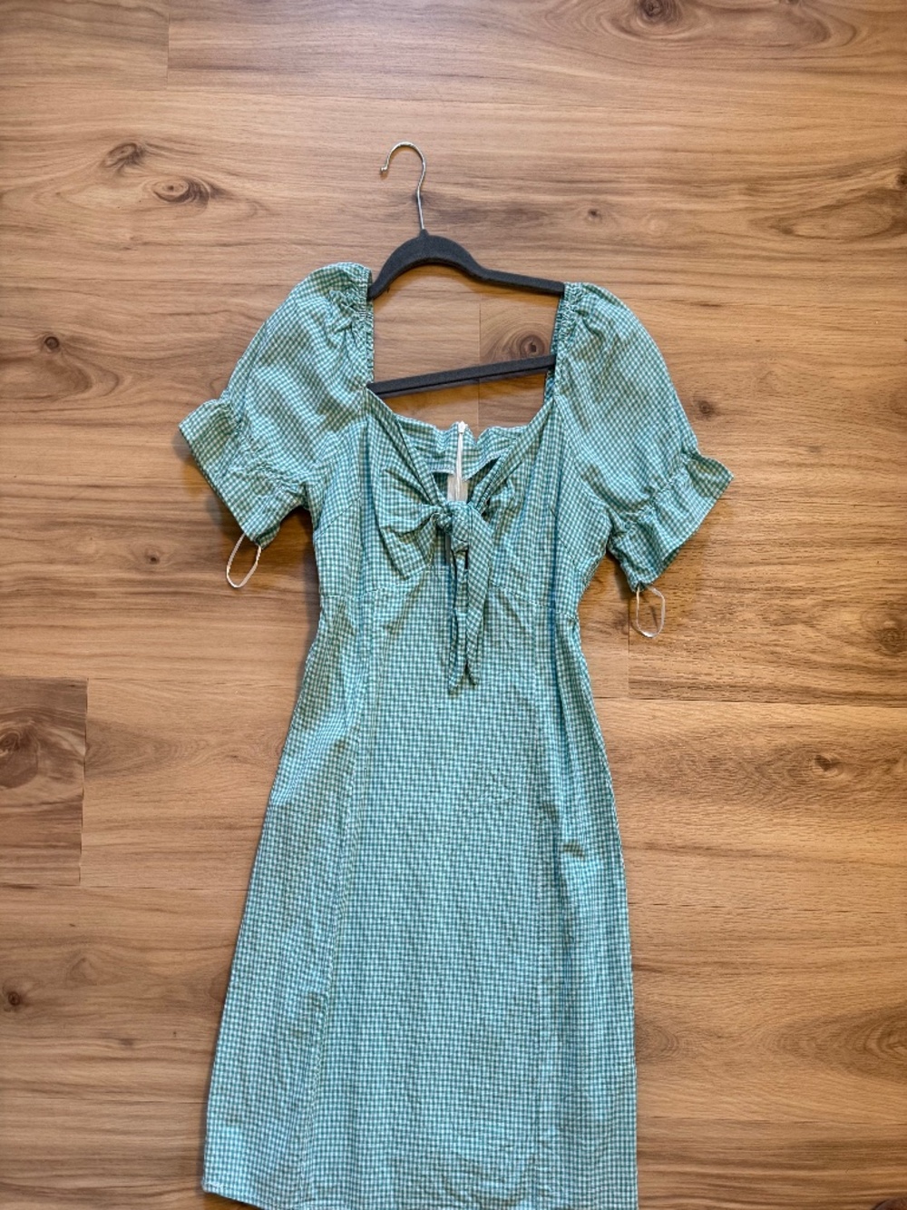 Gingham Tie Front Mini Dress-Size Medium